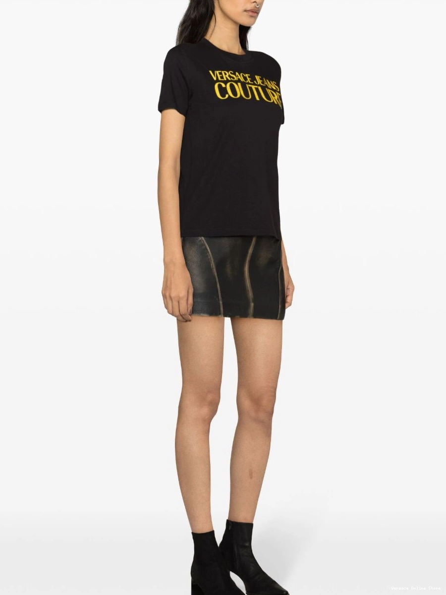 Affordable Jeans T-shirt Couture glittery-logo Versace Women cotton 0716